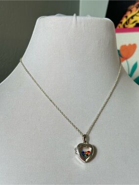 Rainbow Crystal Heart Floating Locket Necklace Pride Mother’s Day Gift for Her